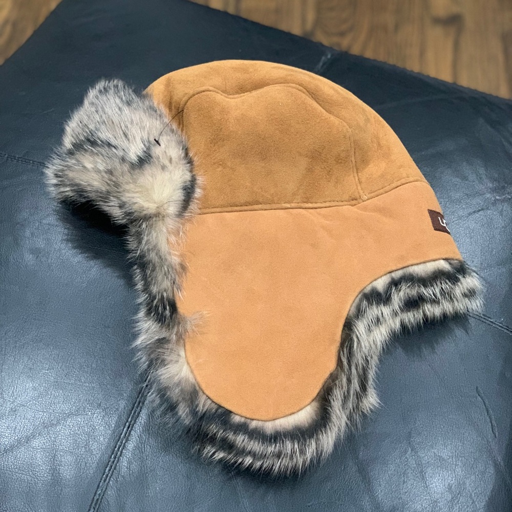 New Ugg Toscana Aviator Trapper Hat Shearling Chestnut with Real Fur One Size